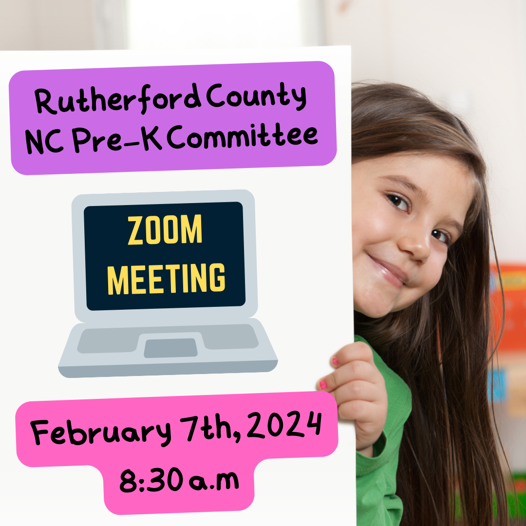 There will be a virtual Rutherford County Schools NC Pre-K Committee Meeting on August 2nd, 2023 beginning at 8:30 a.m. Please contact Ausjanet Bayne at abayne@rcsnc.org for more information.